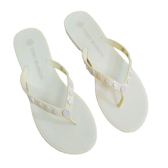 Tory Burch Jelly Sandals 9 Yellow Studded Slip-On Flip‎ Flop Flats - Picture 1 of 7
